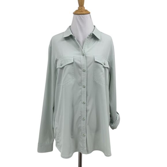 Eddie Bauer Shirt Womens L Large Mint Departure Tab Sleeve Stretch Moisture Wick - Picture 1 of 16